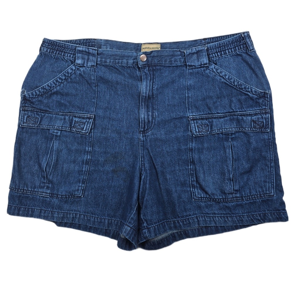 Scandia Woods Cargo Shorts Mens 44 Blue‎ Cotton Denim Elastic Waist Utility Work